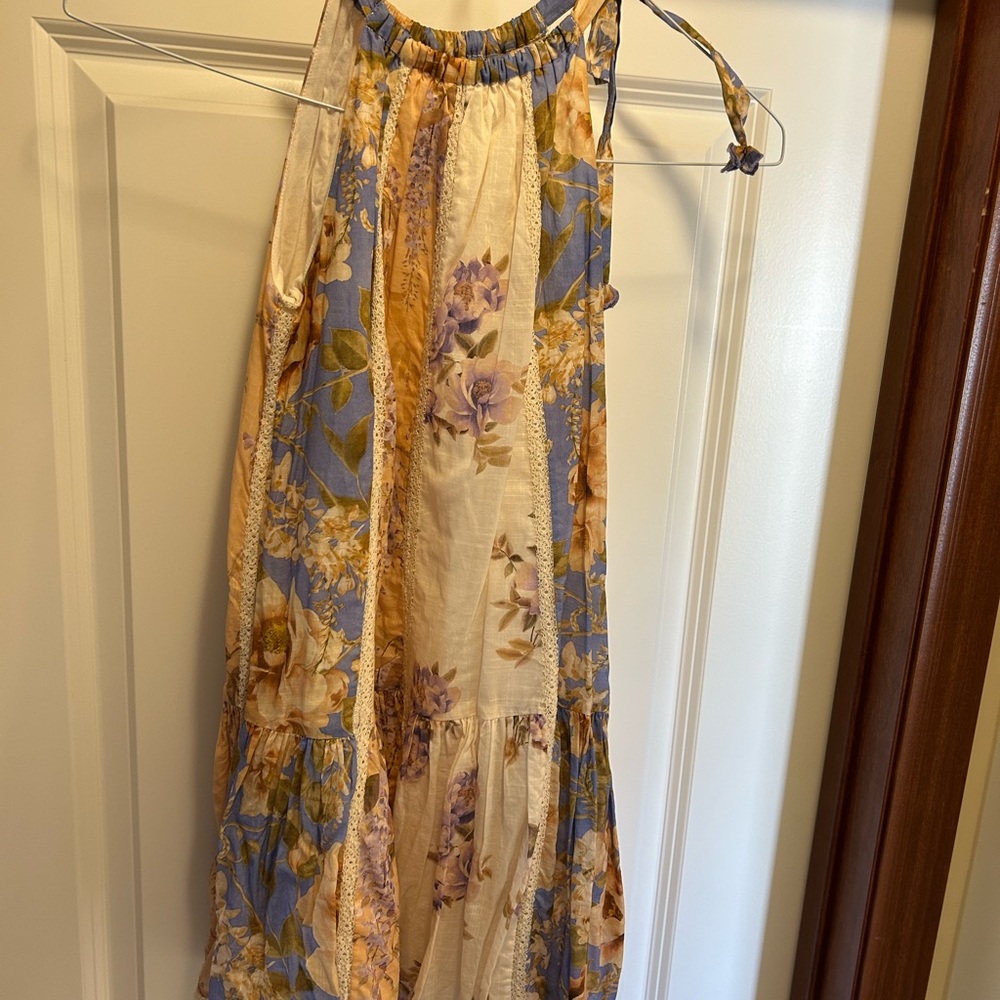 Zimmermann Floral Patchwork Dress in Blue and Cream